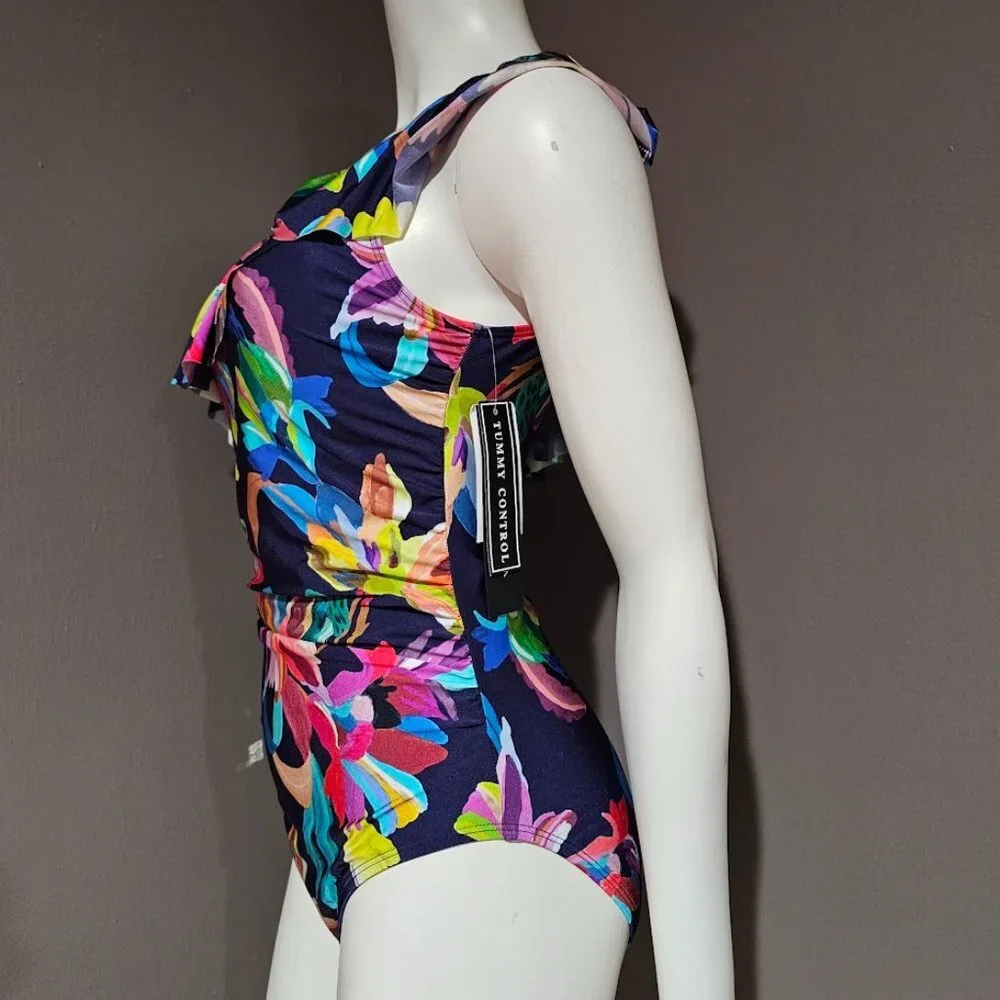 La Blanca Ruffled One-Shoulder One-Piece Swimsuit Size 10 - Picture 3 of 9